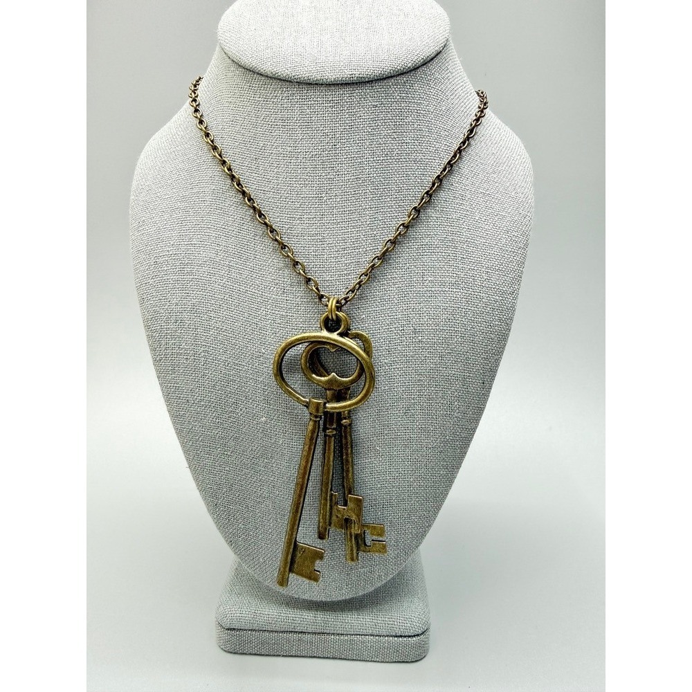 Brass Tone Chain Skeleton Keys Necklace 37" Opera Long Steampunk Statement